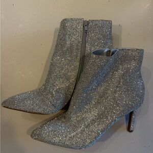 Gianni Bini Silver Crystal Pointed-Toe Ankle Boots